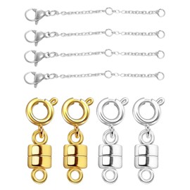 IPNSDON Pack of 4 925 Sterling Silver Magnetic Clasp and Chain Extender, 925 Sterling Silver Magnetic Clasp, Magnetic Clasp Chain for Necklace Bracelet Jewellery with 4 Chains