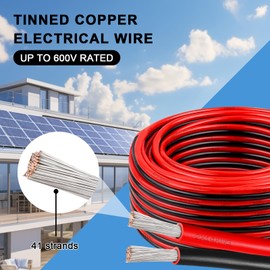 14/2 Tinned Copper Wire 25ft, 600V 14 Gauge 2 Conductor PVC Parallel Wire, Insulated Stranded Low Voltage Wire for Solar Panel, Automotive, Audio Auto, LED Lighting(14 AWG 25FT)
