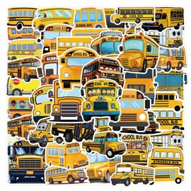 55PCS Cute School Bus Stickers for Kids Teens Students, Eikecy Cartoon Bus Stickers for Water Bottles Luggage Scrapbook Vinyl Waterproof Decals Reward Stickers for Teachers