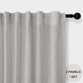 Cortinas grises de 54 pulgadas de longitud para cocina y baño, 2 paneles de bolsillo trasero, lino transparente, sutil, tela de algodón texturizado, reducción de luz, cortinas cortas grises para habitación de niños, sala de juegos, 54 pulgadas de largo