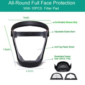 Fracavi Plastic Full Face Shield Full Protection Equipment with for Unisex and Adults, Reusable Transparent Face Shield without Fogging with Adjustable Strap, High Resolution