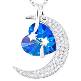 ELDA & CO. Blue Topaz Necklace Mom Wife Christmas Birthday Gifts December Birthstone Jewelry to the Moon and Back Sterling Silver Shooting Start Pendant