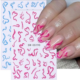 6 Sheets Nail Stickers for Nail Art, Valentines Day Nail Decals Blue Pink Heart Design Cute Nail Art Stickers 3D Self Adhesive Nail Supplies Valentines Nail Art Decorations for Women DIY Manicure