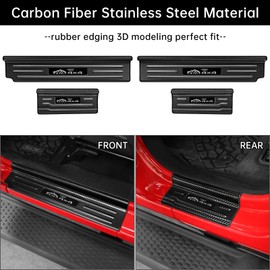 DWKJMYCP 4PCS Door Sill Guards for Jeep Wrangler 2018-2025 2026 JL JLU & 2020-2026 Gladiator JT Accessories Stainless Steel Door Sill Protector Unlimited Sport Sahara Rubicon 4 Door (Carbon Fiber)
