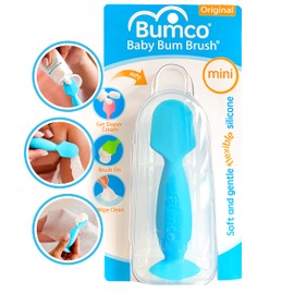 Bumco Mini Baby Diaper Cream Spatula with Case - BPA-Free Silicone Diaper Spatula with Suction Cup, Wipe-Clean Baby Bum Brush, Mom-Invented Butt Paste Applicator (Blue)