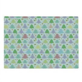 Lunarable Christmas Cutting Board, Winter Theme Colorful Ornamental Fir-Trees Motif Flyaway Snowflakes Pattern, Decorative Tempered Glass Cutting and Serving Board, Large Size, White Multicolor