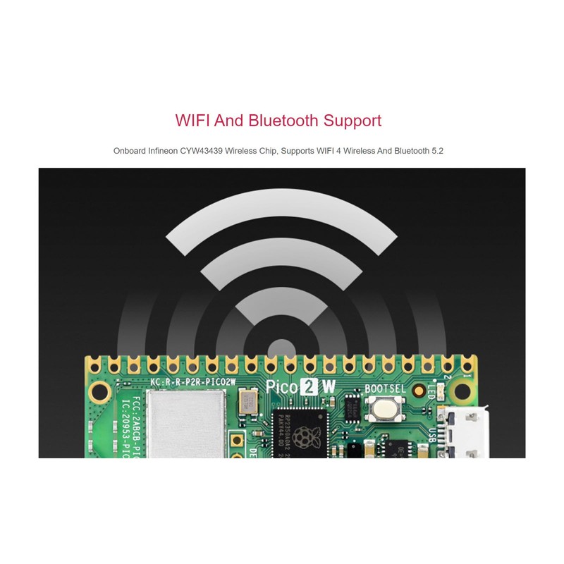 Pre-soldered Pico 2 W Microcontroller Board Based on Raspberry Pi
