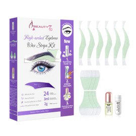 Beauty7 Kaltwachsstreifen für Gesicht, Augenbrauen, gewölbte Form, 24 Streifen zur Haarentfernung, mit beruhigendem ätherischem Öl, 3 g + Perlenpulver 2 ml