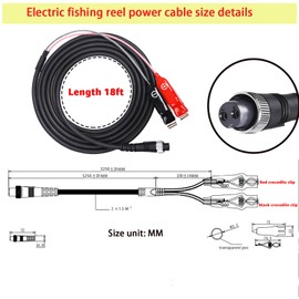 18 Ft Electric Fishing Reel Power Cord Cable, Power Cable Connecting Battery to Reels Spool Fit for Daiwa Tanacom 1000 750 500, Seaborg 500MJ, Leobritz, Shimano, ForceMaster, BeastMaster (1Pcs)