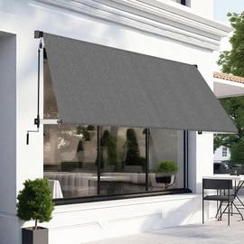 Shade&Beyond 120" X 96" Manual Retractable Awnings for Patio Shades Roll Up Outdoor Sunshade Cloth for Backyard, Garden, Balcony, Grey