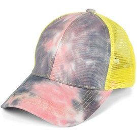 styleBREAKER 04023081 Women's Ponytail Baseball Cap in Batik Look with Mesh Insert, Baseball Cap, Velcro Adjustable, Rose-grey-yellow