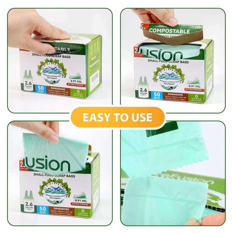 Compostable Trash Bags with handle-tie,Garbage Bags, 2.6 Gallon,Food Waste Bags,Small