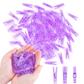 100PCS Purple Clothes Pins for Baby Shower Games Girl, Acrylic Clothes Pin Bulk, 1.4 Inch Mini Clothespins for Photos, DIY Crafts, Baby Shower Game Prop, Party Decorations Favors