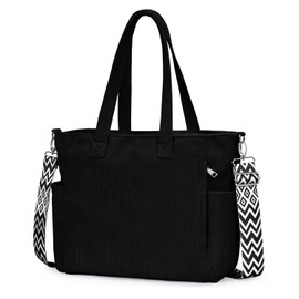 oscaurt Cord Tote Bag Shopper Bag Women's Shoulder Bag Women's Gifts for Women Crossbody Bag with Adjustable Shoulder Strap Handbag Large Bag for Commuting Shopping Travel, black