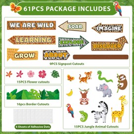 We are Wild About Learning Bulletin Board Set Jungle Animals Signpost Classroom Decorations Wild Monkey Elephant Animals Paper Cutouts for Teacher Summer Back to School Chalkboard Wall Decor Supplies