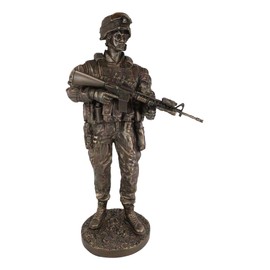 Ebros Gift US Military War Soldier Marine Rifleman On Guard Desert Warfare Statue 13.5" Tall Patriotic Infantry Fire Assault Rifle Gun Unit Figurine