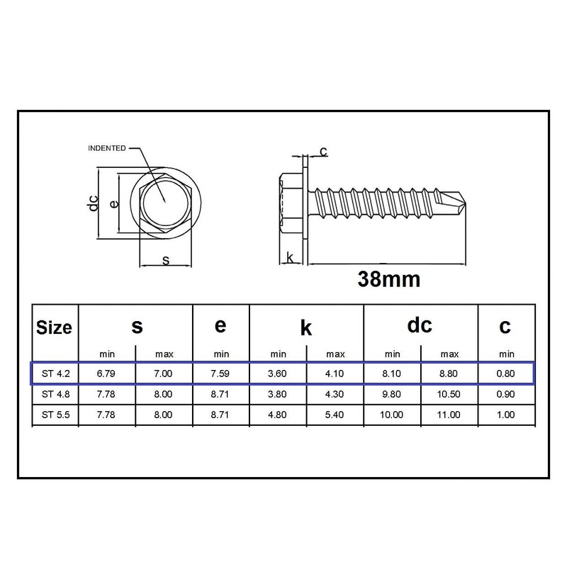 TERF® 4.2 X 38mm Hex Washer Head Self Drilling Point