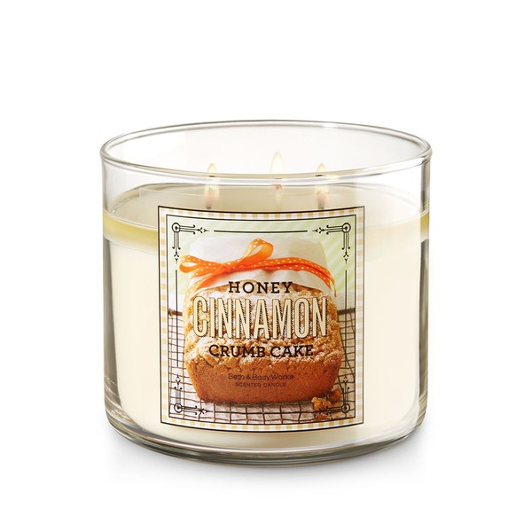 Bath and Body Works 3 Wick Scented Honey Cinnamon Crumb Cake Candle 14.5 Ounce