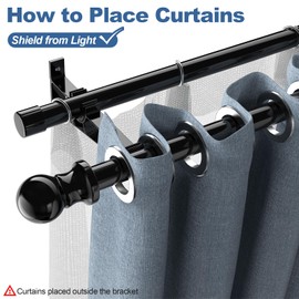 Double Curtain Rods 28 to 145 Inch Black 1 Inch Heavy Duty Dual Curtain Rod Set for Windows Drapery Rod Splicing Rods Adjustable Decorative Curtain Rod for Bedroom, Window, Patio, Sliding Glass Door