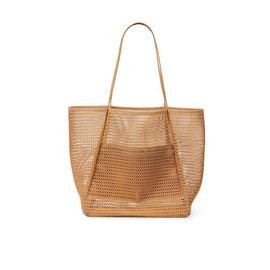 fdsmall Mesh Beach Bag Large with Zip Inner Bag Women's Shoulder Bags Foldable Shopping Handbags Lightweight Beach Tote Bags for Family Shopper Travel (Brown)