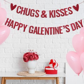 Epakh Happy Galentines Day Banner Chugs and Kisses Banner Romantic Galentines Day Party Decorations Hug Kiss Love Heart Theme Anniversary Valentines Day Party Supplies for Ladies