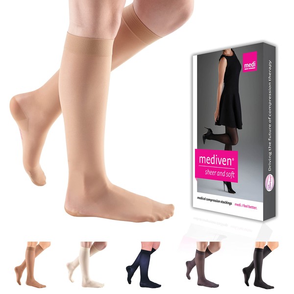 medi Sheer & Soft for Women, 15-20 mmHg, Calf High, Closed Toe - Natural, II, Standard