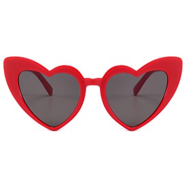 RUNHUIS Cute Love Heart Sunglasses for Women Girls Fashion Cat Eye Candy Colour Heart Shape Glasses, red/grey