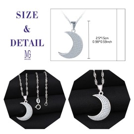 MICGIGI Women's 925 Sterling Silver Necklace Moon Shape Cubic Zirconia Pendant Necklace Silver, Silver