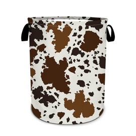 Cowhide Brown Skin Laundry Basket, Cow Skin Print Laundry Hamper, Oxford Waterproof Foldable Clothes Storage Bin, Toy Organizer Basket for Bathroom/Household/College Dorms 15.7"x19.6"