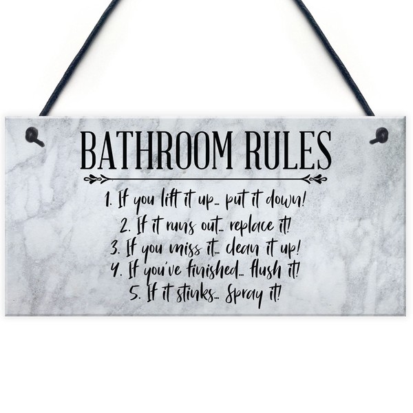 RED OCEAN Bathroom Rules Sign Marble Theme Home Decor Bathroom