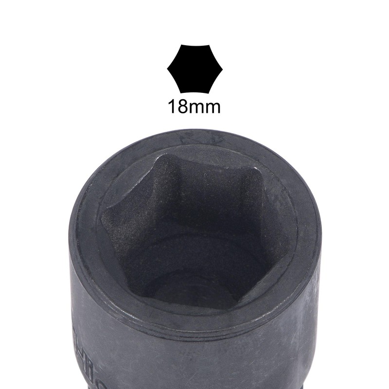 sourcing map 1/2" Drive by 18mm 6-Point Impact Socket, CR-V