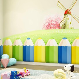 3D Anti-Collision Padded Panels, Peel & Stick Headboard, Playroom & Nursery Sensory Wall Stickers (Yellow, 4)