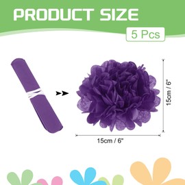 MECCANIXITY 5Pcs Paper Pom Poms, 6 Inch Paper Flowers Tissue Paper Flowers Mexican Paper Flowers for Birthdays Party Wedding Purple