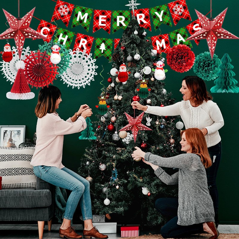 Paper Christmas Decorations Honeycomb Christmas Hanging Decorations Merry Christmas Banner