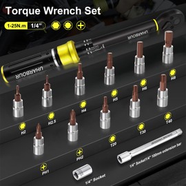 Uharbour Torque Wrench Bicycle 1-25 Nm, Torque Wrench 1/4, Bicycle Torque Wrench Set with Bits and Extension Rod for Bicycle, ±3% Error Accuracy Torque Wrench Small