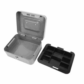 Small Cash Box with Keys and Money Tray, Small Safe Lock Box, Portable Metal Money Box, with Double Layer (Grey)
