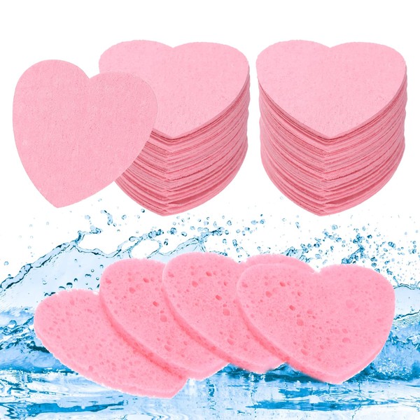 uxcell 120 Count Compressed Facial Sponges Heart-Shaped Face Cleansing Sponges