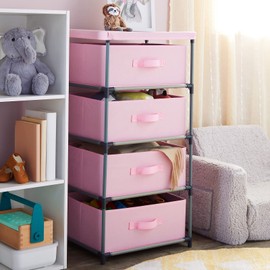Juvale 4-Tier Dresser for Bedroom - 16.5 x 13 x 33 in, Pink, Modern - Closet Dresser with 4 Fabric Drawers for Clothes & Bedroom Storage