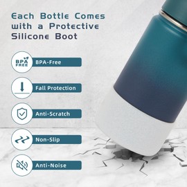 Volhoply 14oz Water Bottle with Straw Lid and Silicone Boot Bulk 6 Pack,Stainless Steel Insulated Thermos for Boys & Girls Multipack,Double Wall Vacuum Leakproof Kids bottles(Dark Night,6)