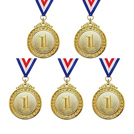Myartte 5-Pack Gold Medal Set - Olympic Style Winner Award Medals for Sports, Competitions, Spelling Bees, Party Favors, 50mm in Diameter with 80mm Ribbon