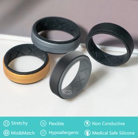 Zollen 4 Packs Breathable Mens Silicone Wedding Rings, Rubber Wedding Engagement Ring Bands for Men for Sports Workout, Size 8