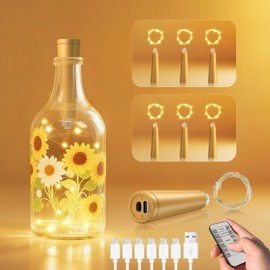 Ymenow Cadena de luces para botellas de corcho, 6 unidades, USB, con temporizador, mando a distancia, cadena de luces interiores para botellas de Navidad, Halloween, decoración (botella no incluida)