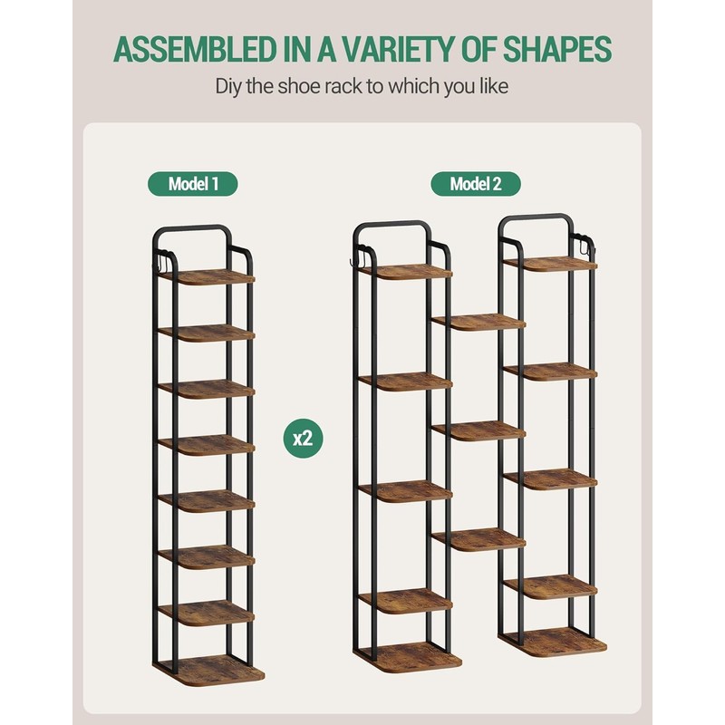 Hzuaneri 8 Tiers Vertical Shoe Rack, Narrow Shoe Tower, Tall