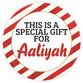 This is a Gift for Aaliyah - Circle Sticker Decal 3 Inch - Candy Cane Merry Christmas Gift Tag Present Tree Holiday Custom Name Santa Claus