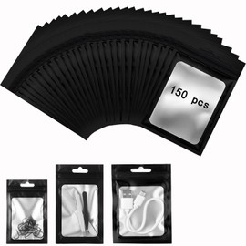 150 Pcs Mylar Bags Black Foil Ziplock Bags Resealable Smell Proof Baggies with Front Clear Window, Food Storage Pouches, Sample Bags, Party Gift Packaging Bags (3.5 x 4.7 Inch)