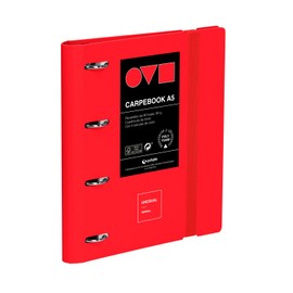 Grafoplas 4 Ring Binder A5 Polyfoam Strong Ultra Light Minimalist Red with Spare Round Rings 25mm Perfect for School Supplies