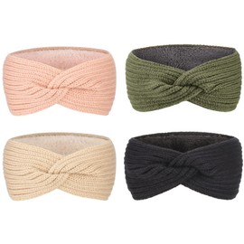DRESHOW Women Warm Knitted Headband Winter Ear Warmer Crochet Head Wraps Thick Fleece Lining Hair Bands Winter Accessories