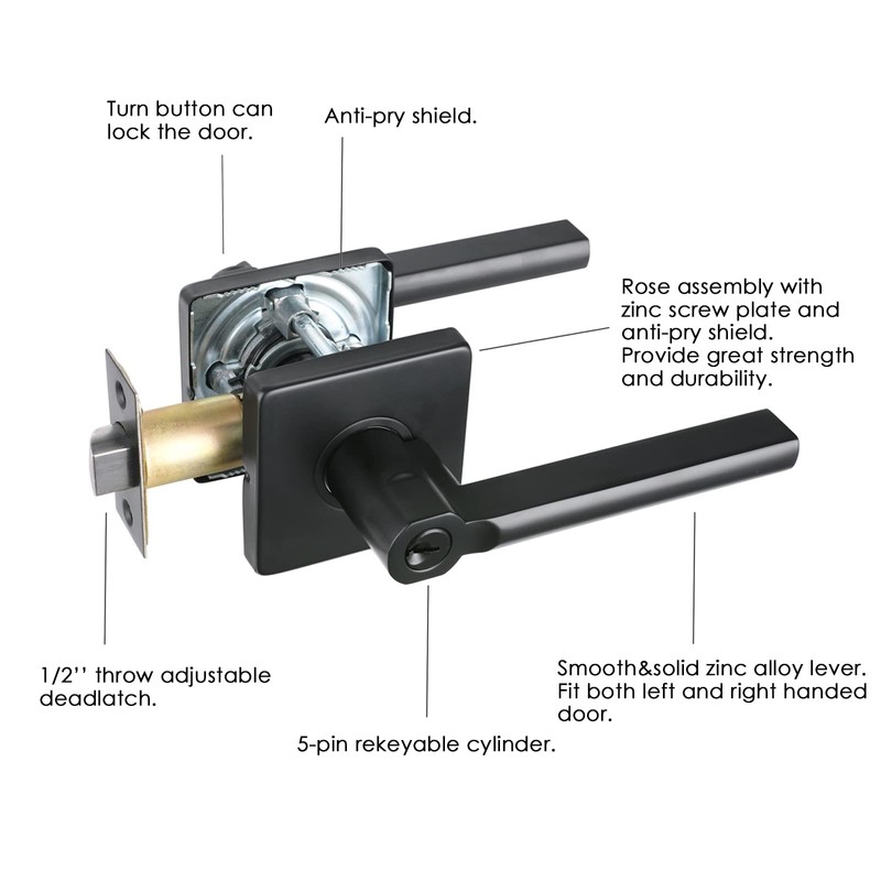HISAFE Keyed Entry Door Lever with Lock, Heavy Duty Solid