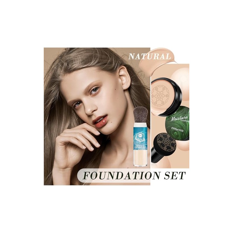 Set Maquillaje Facial Base Crema Cojín Aire Mushroom Head Polvos