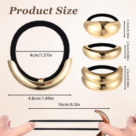 YBEATY 6 PCS Metal Hair Tie Gold Ties Ponytail Cuff with Elastic Ties Elegant Durable Gold Geometric Design Cuffs Holders Fashion Glossy Arch Accessories 3 Styles Thick Hair Styling